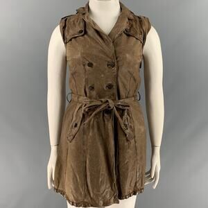GIORGIO BRATO Size 10 Brown Taupe Leather Distressed Belted Vest
